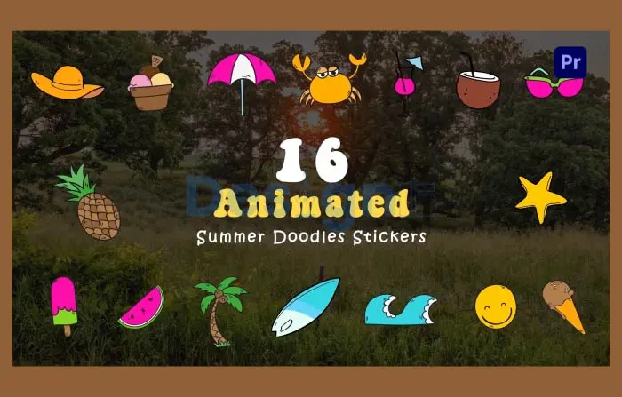 Summer Doodle Flat Art Stickers Animation Scene